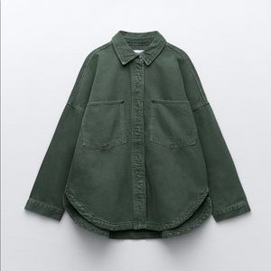 Zara Pocket Denim Overshirt Shacket Jacket Green Size Small